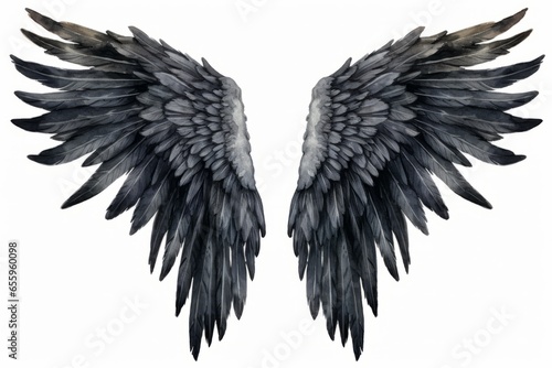 A pair of wings, like from a bird or angel, in a neat grunge artistic illustration style. Generative AI.  © Carl & Heidi