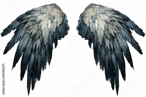 A pair of wings, like from a bird or angel, in a neat grunge artistic illustration style. Generative AI.
