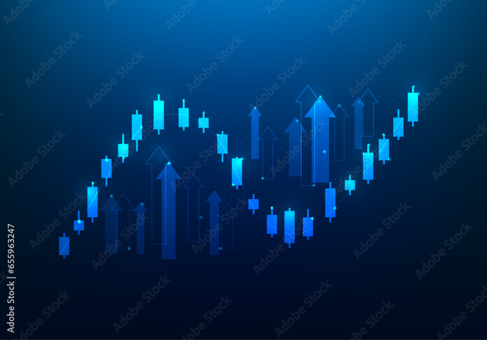 business achievement arrow up with graph stock market increase. financial stock chart investment style tend to increase. vector illustration digital technology low poly fantastic design.