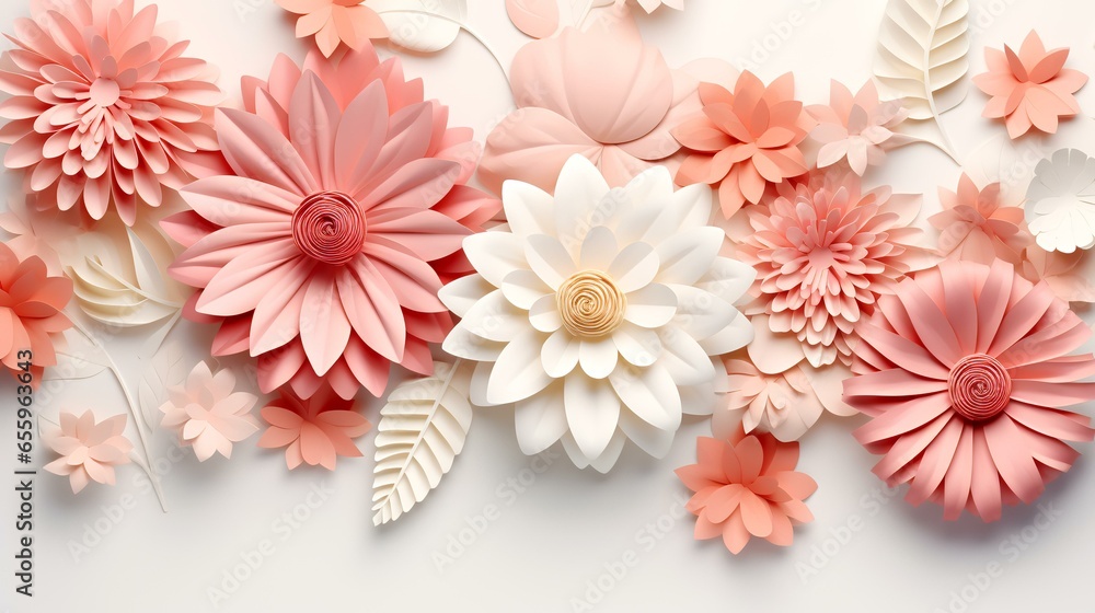 3d render abstract cut paper abstract flowers isolated
