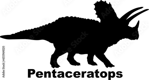Pentaceratops Dinosaur Silhouette. Dinosaur name breeds SVG Types of dinosaurs  © Pony 3000