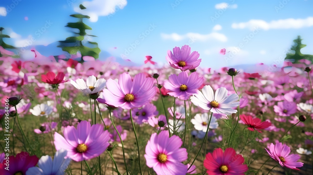 Beautiful cosmos  flowers field