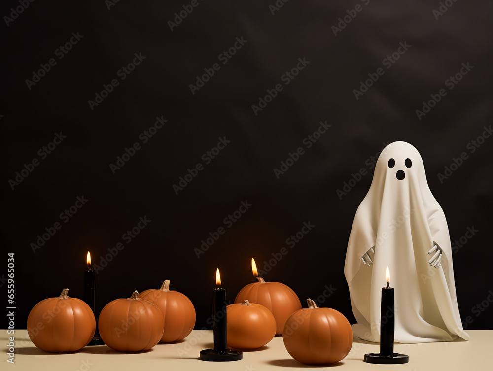 Happy halloween decorated for party in minimal style background Happy halloween decorated for party in minimal style background