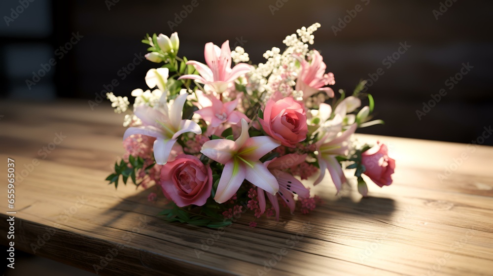 Bunch of flowers on a wooden table Bunch of flowers on a wooden table