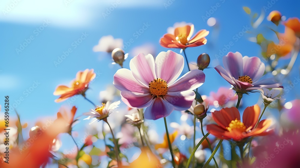 Colorful flower on blue sky background