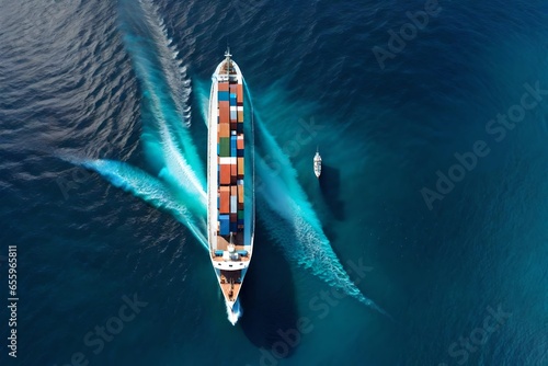 webinar banner, Aerial top view of cargo maritime ship with contrail in the ocean ship carrying container © FatimaKhan