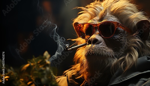 Foto a smoking monkey wearing glasses