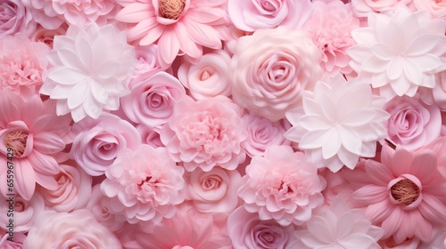 Pastel pink flowers background top view © Sumera