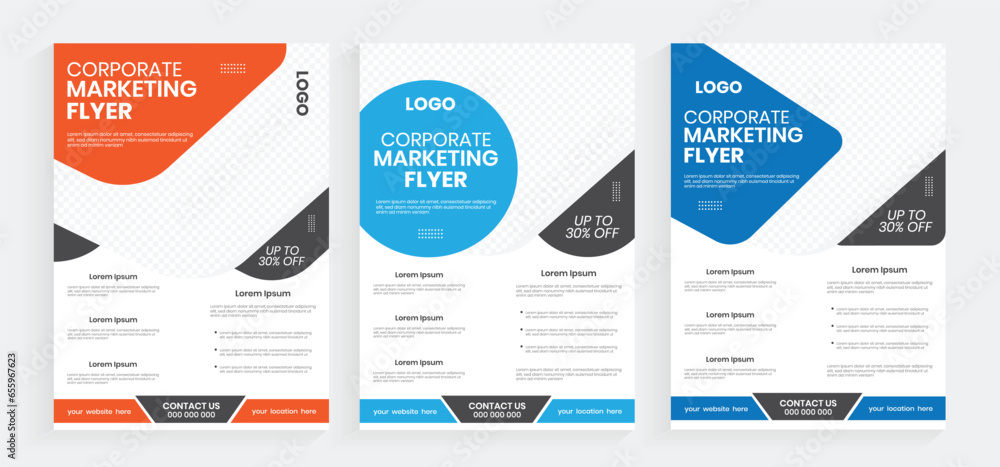 a bundle of 3 templates a4 size, Corporate business agency flyer set, marketing conference a4 best flyer, modern case study concept handout design