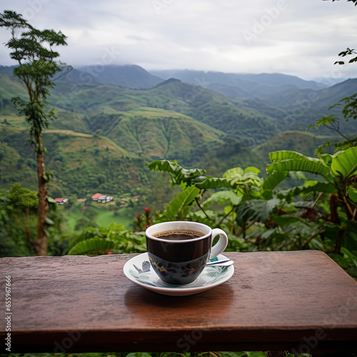 A cup of coffee in the middle of the crops