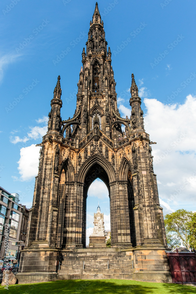 Scott Monument, a Victorium Gothic monument to the Scottish author Sir Walter Scott in Princes Street Gardens in Edinburgh, Scotland, Great Britain