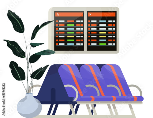 Vector flat illustration of waiting room or hall with priority pass in an airport.