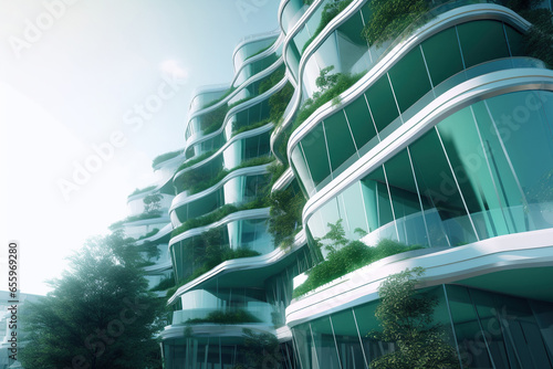 Green futuristic city biophilia design buildings