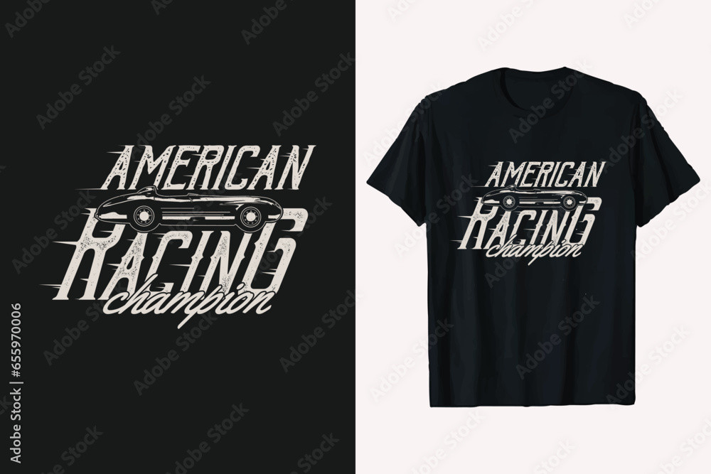 Fototapeta premium Racing American typography with vector T-shirt design graphic. roadstar speedway championship ride t-shirt.