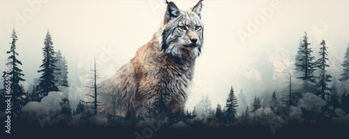Majestic eurasian lynx design for t shirt print.  on white background. wide banner