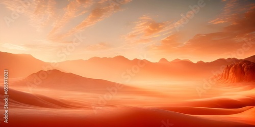 Desert at sunset. Beautiful hilly landscape. Generative AI