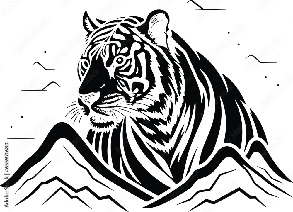 Fototapeta premium Abstract silhouette tiger walking concept illustration template