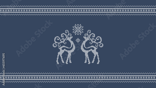 Christmas reindeer stitching pattern, embroidery xmas deer, snowflakes, cross stitch borders, folk art winter holidays illustration