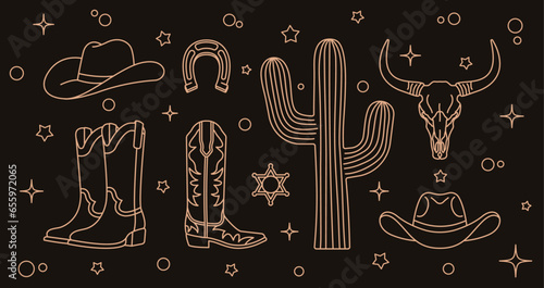 Western Bundle Cowboy Hat Boots Longhorn Skull Cactus Horseshoe Sheriff Star Wild West Collection