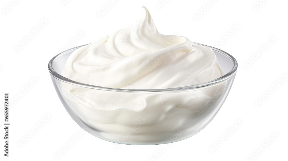 Bowl of sour cream isolated on a transparent background - obrazy, fototapety, plakaty 