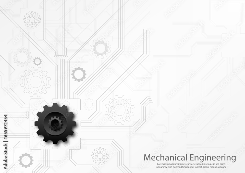Mechanical Gears icon black and white tech background, cogwheel. Engineering industry elements, motor or clock circle parts with cogs. Machinery cogwheel gears illustration. Flat vector icons symbols.