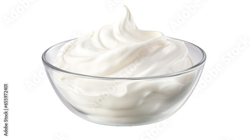 Bowl of sour cream isolated on a transparent background photo