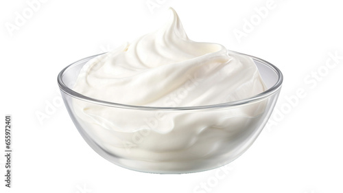 Bowl of sour cream isolated on a transparent background