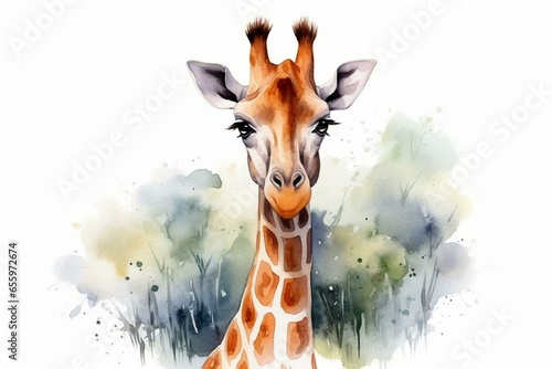 Watercolor giraffe illustration isolated on white. Generative AI
