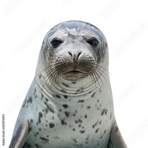 Leopard seal face shot on transparent background