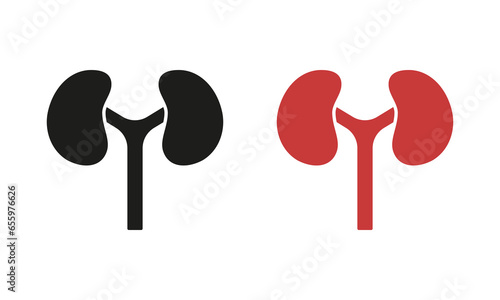 Human Kidney Line and Silhouette Icon Set. Kidneys Urology Disease, Dialysis Medical Treatment Symbol Collection. Anatomy of Renal Organ Pictogram. Isolated Vector Illustration