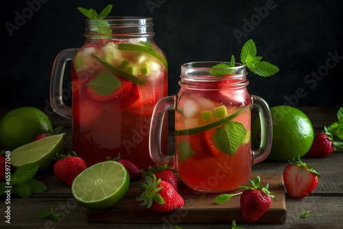 Refreshing drink made with sweet strawberry and zesty lime. Generative AI