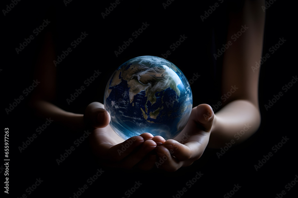 Environment and ecology concept through hands holding the earth or globe Environment and ecology concept through hands holding the earth or globe