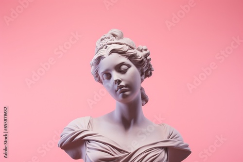 A beautiful Greek female statue against a soft pink background. Created with generative AI tools
