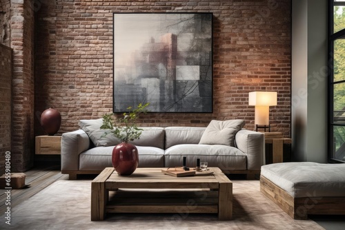 modern industrial living room with light natural materials with modern art on the walls © Fred