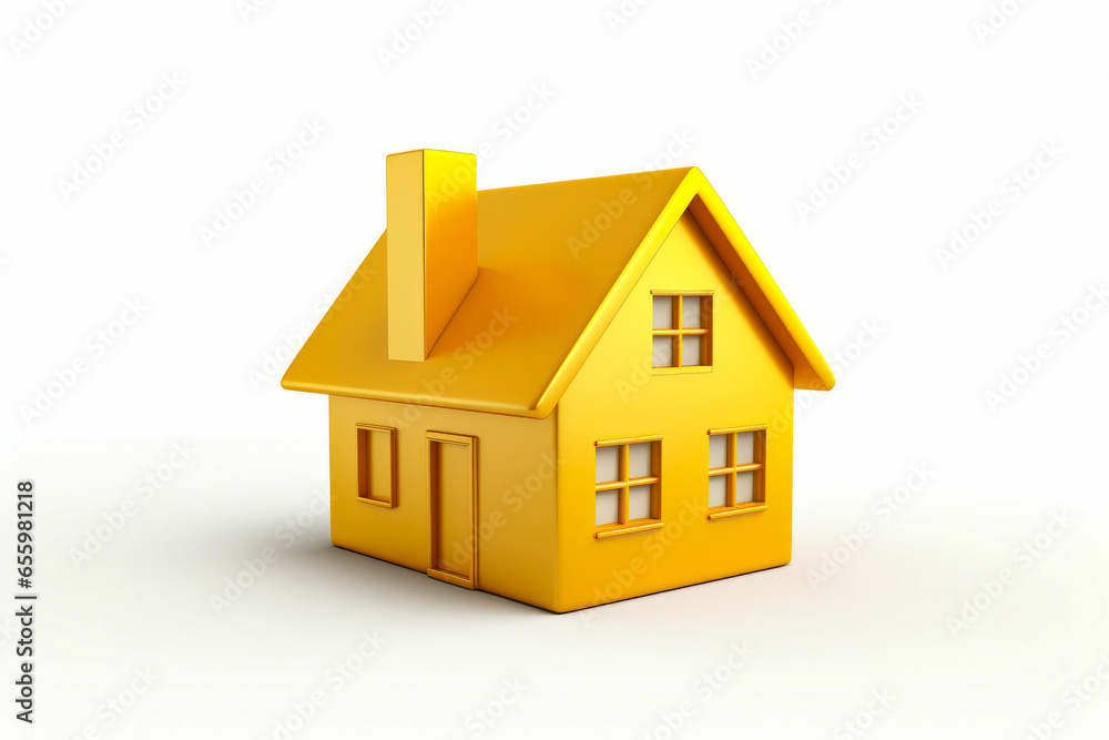 Yellow house with chimney on white background with shadow. Yellow house with chimney on white background with shadow.