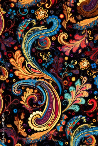 Colorful pattern with many different colors and shapes on it.