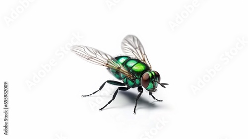 ommon green bottle fly standing on isolation on white.Generative AI