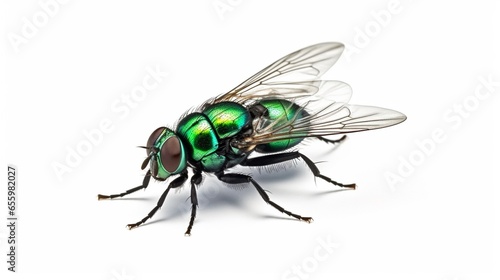 ommon green bottle fly standing on isolation on white.Generative AI