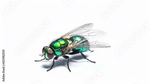 ommon green bottle fly standing on isolation on white.Generative AI © minatidesign