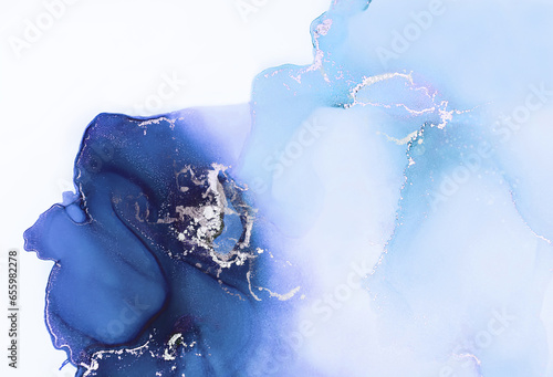 Niebieskie tło abstrakcyjne kwiaty. Wykonane technika (Alkohol ink painting)