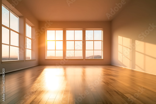 Empty room with warm morning light. Space for text, advertising