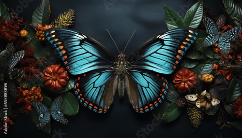 Butterfly with shiny colored wings