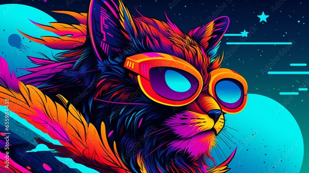 vector seal graphic synthwave vivid colours detailed.Generative AI