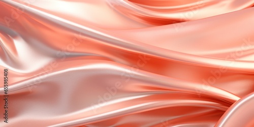 Silk peach color cloth texture background, shiny satin curtain with waves and silver glitters and shine.