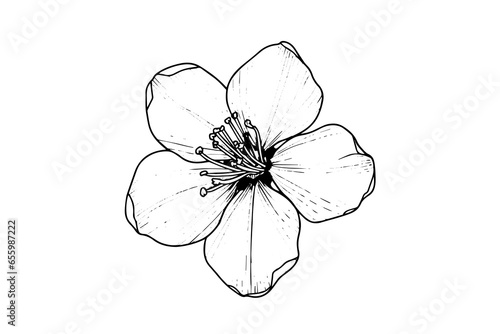 Cherry blossom hand drawn ink sketch. Sakura in engraving style vector illustration