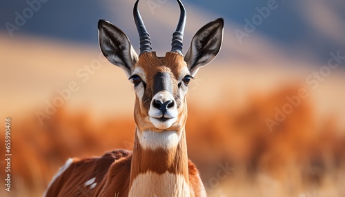 Deer appearance from the front with antlers photo