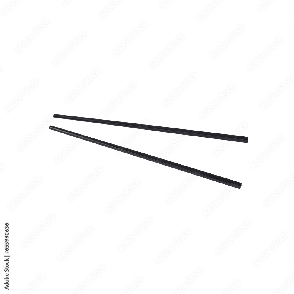 A pair of black plastic chopsticks isolated over white background A pair of black plastic chopsticks isolated over white background