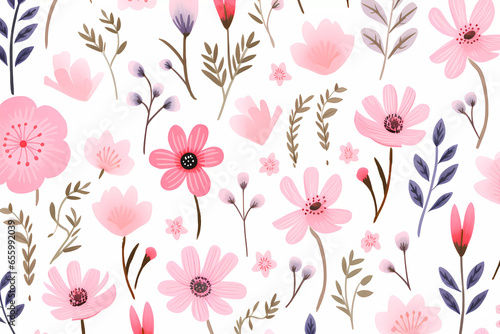 Hand Drawn Delicate Pink Floral Pattern