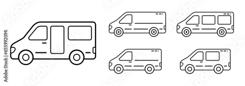 Set Vector icon of minibus. Transport linear style icon.