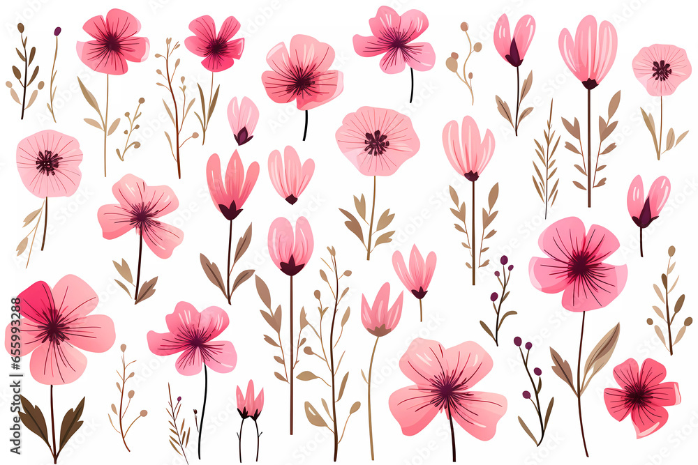 Hand Drawn Delicate Pink Floral Pattern